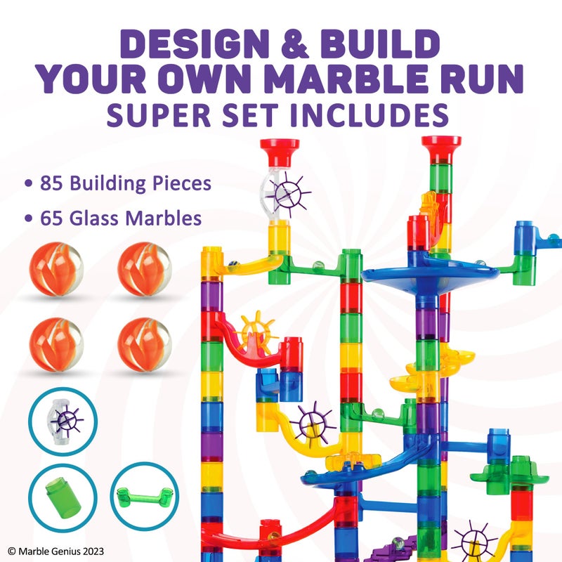 Marble Genius Marble Run - 150 Complete Pieces Maze Track Christmas Toys for Adults  Teens  Toddlers & Kids Aged 4-8 Years Old  (85 Translucent Marbulous Pieces + 65 Glass-Marble Set)  Super Set - Image 3